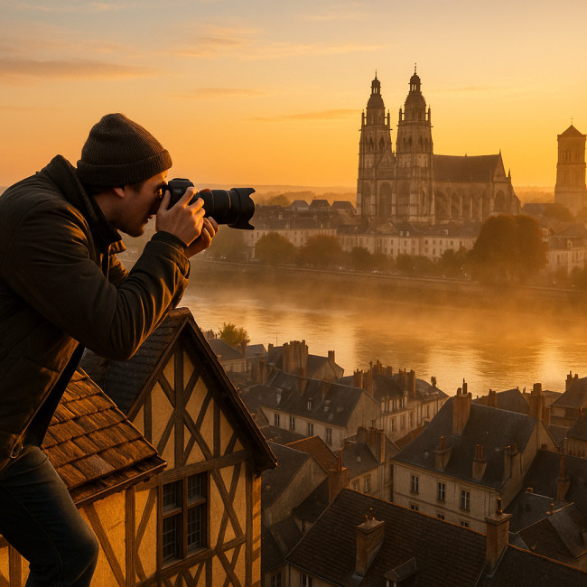 Photographe capturant Tours au lever du soleil