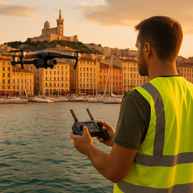 Pilote de drone au Vieux-Port de Marseille