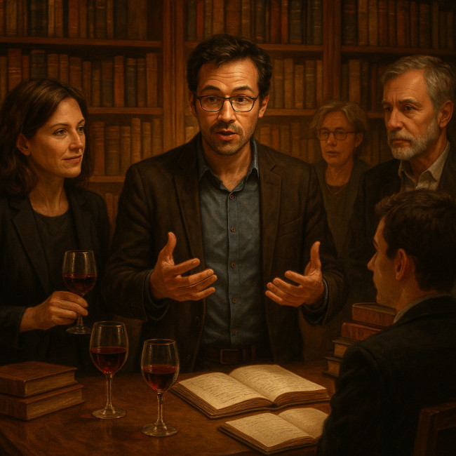 Auteur présentant son pitch à une soirée littéraire