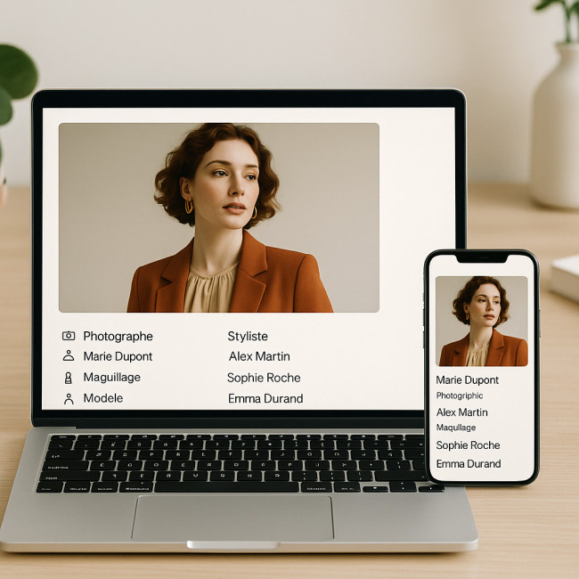 exemple d'écran portfolio avec crédits sous l'image