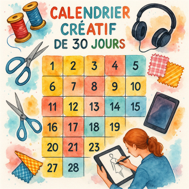 Calendrier illustré du plan d'action de 30 jours pour styliste