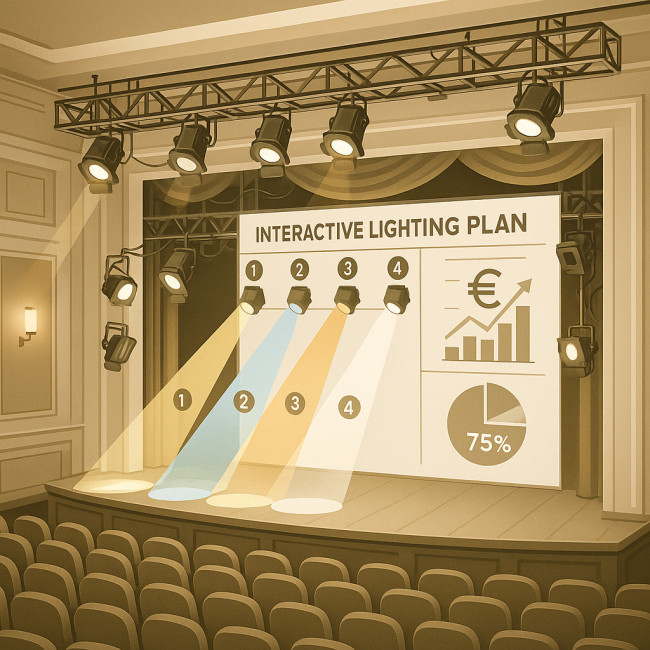 illustration d'un plan de feu interactif avec indicateurs financiers