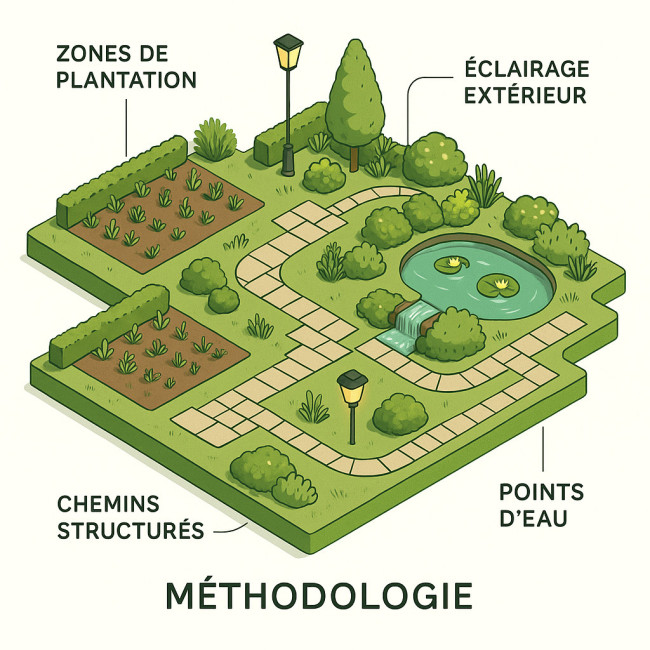 Plan isométrique d'un jardin en 3D
