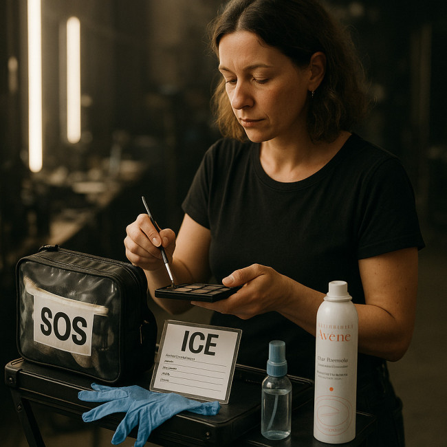 maquilleuse appliquant son plan santé en backstage