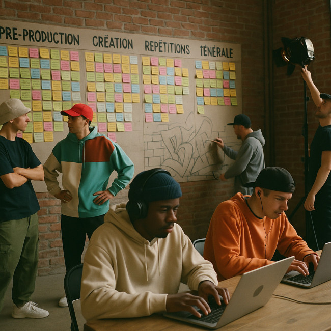 planning mural coloré spectacle hip-hop urbain