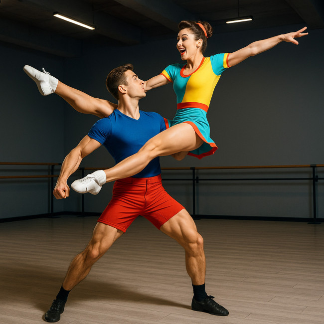 Couple réalisant un porté acrobatique rock'n'roll