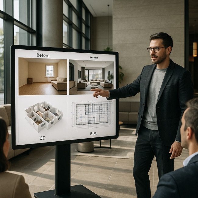 Architecte présentant un portfolio hôtelier