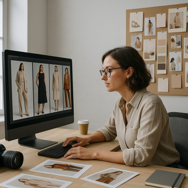 Photographe triant des images pour un portfolio ciblé