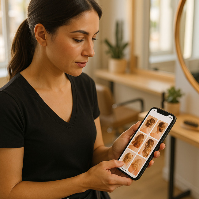 Portfolio coiffeur sur smartphone illustrant palette Sun-Kissed