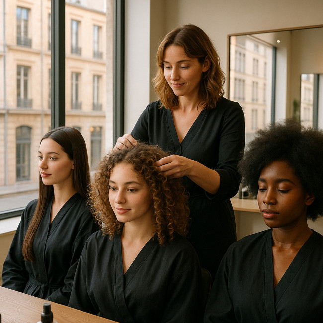 coiffeuse lyonnaise travaillant différentes textures de cheveux