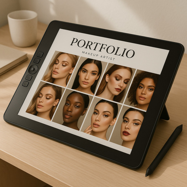 Aperçu d'un portfolio maquilleur sur tablette