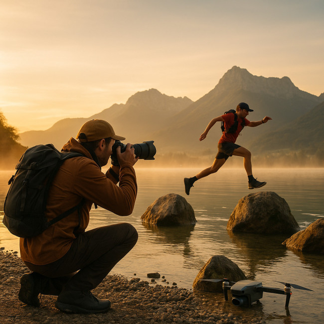 photo d'un shooting outdoor au lever du jour à Annecy