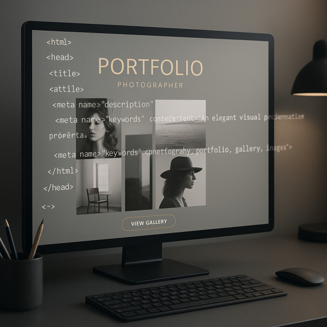 Illustration d'un portfolio photo harmonisant design et SEO