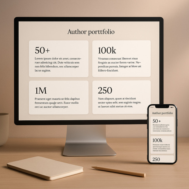 Mock-up de portfolios d'auteurs affichant leurs extraits clés