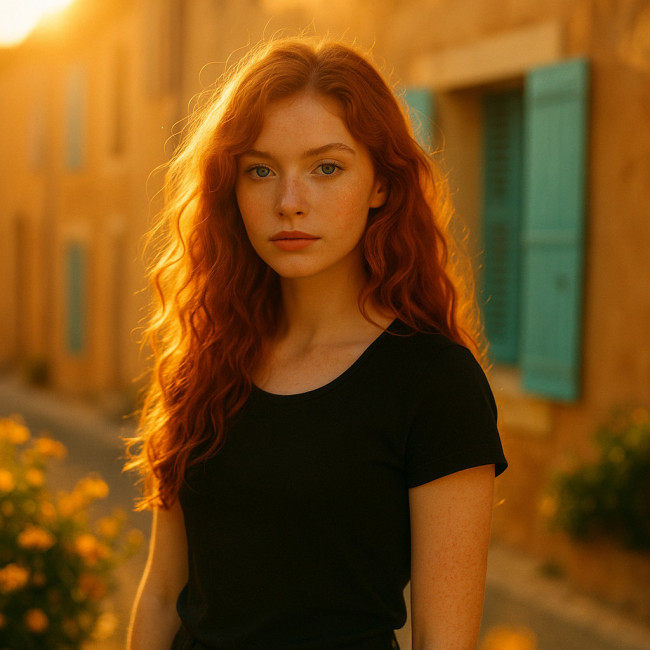 Portrait extérieur d'une femme sous la lumière provençale