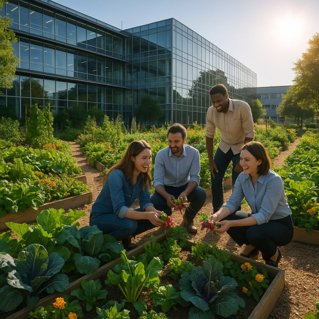 Potager productif sur un campus d'entreprise