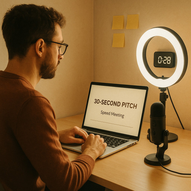 professionnel préparant son speed-meeting vidéo