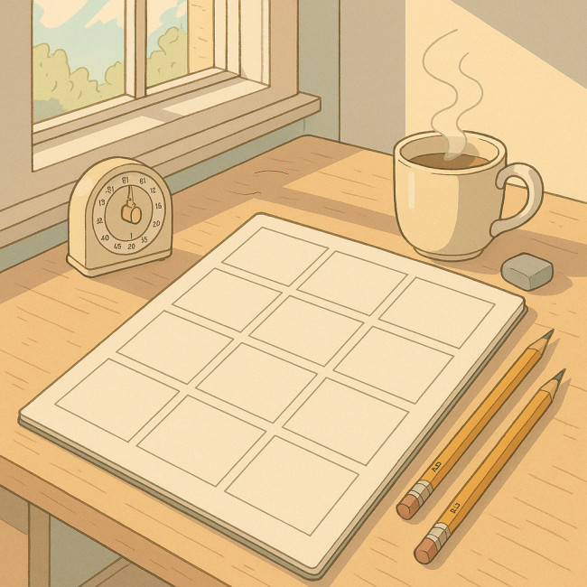 Illustration d'un dessinateur préparant son sprint storyboard
