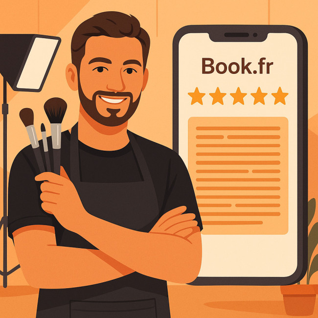 smartphone affichant des avis clients pour un maquilleur