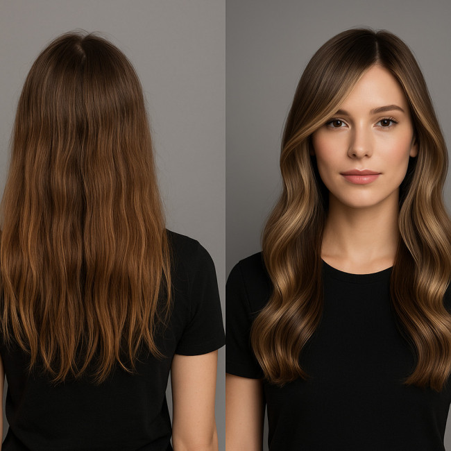 Montage photo avant et après d'une coiffure réussie