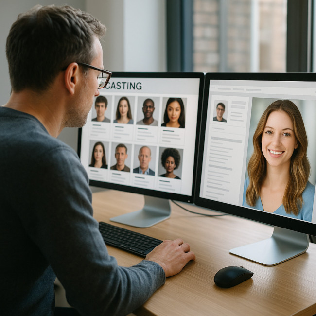directeur de casting regardant profil en ligne