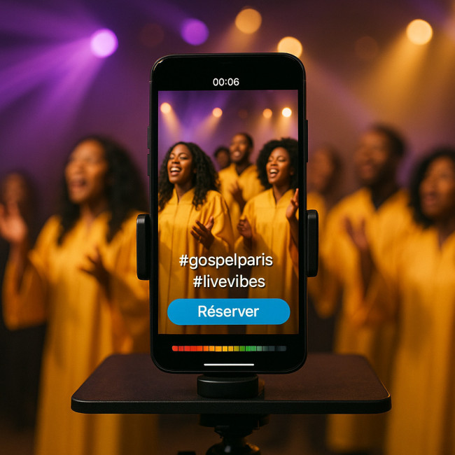 Smartphone filmant un extrait promotionnel de chœur gospel