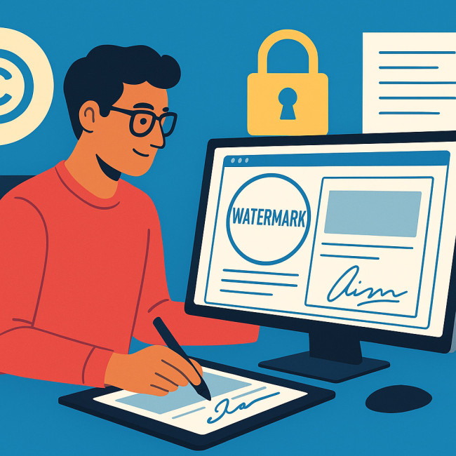 Illustration d'un graphiste protégeant son design web