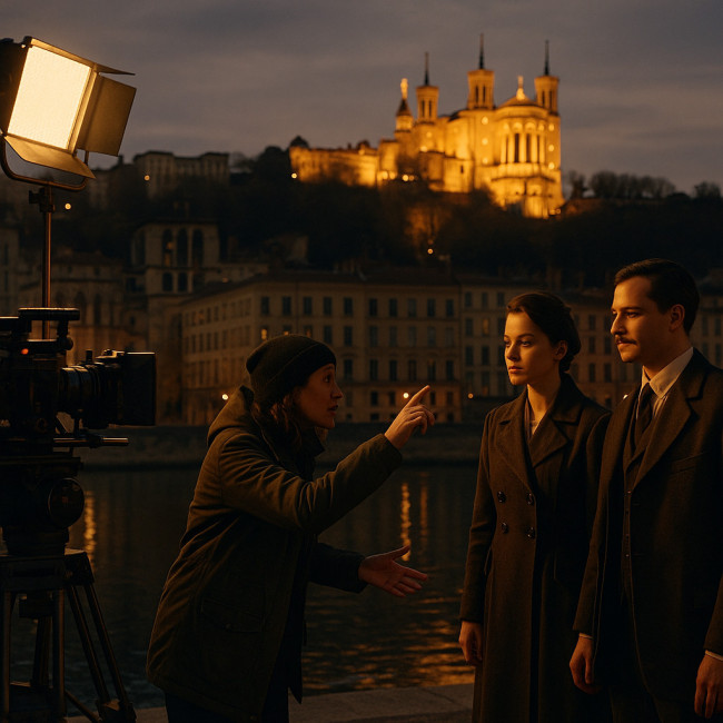tournage nocturne sur les quais de Lyon