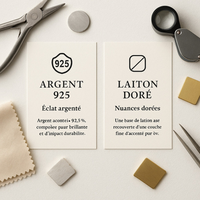 Visuel d'une fiche matière bijoux argent 925 et laiton doré