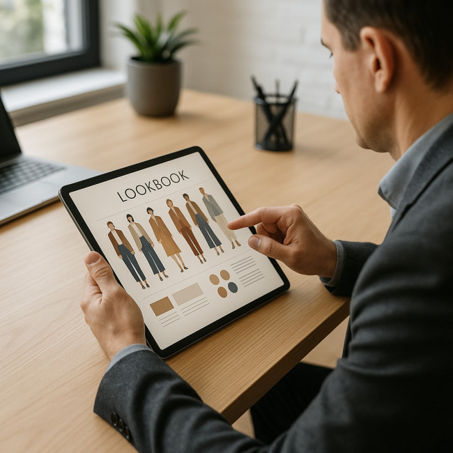 recruteur consultant un lookbook numérique sur tablette
