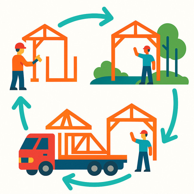 Schéma du réemploi des modules d'architecture éphémère