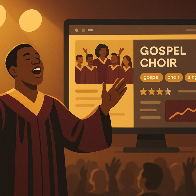 Illustration d'une chorale gospel optimisée pour le SEO sur un annuaire