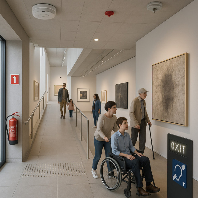 Musée moderne conforme aux normes feu et accessibilité 2025