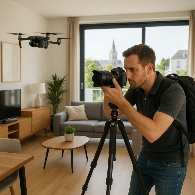 Photographe immobilier à Tours utilisant un drone