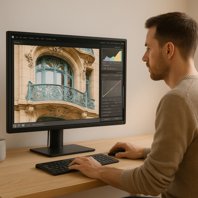 Post-production d'une photo Art nouveau sur écran calibré