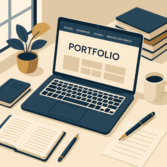 illustration d'un écran montrant un portfolio d'auteur structuré
