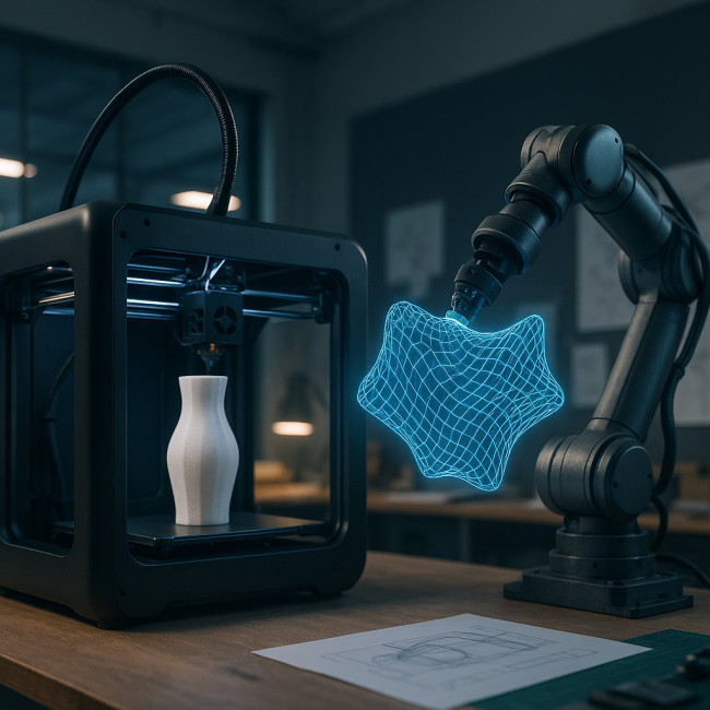 imprimante 3D avec hologramme de modèle numérique