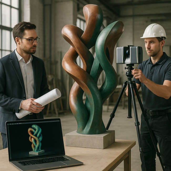 Architecte visualisant la numérisation 3D d'une sculpture dans un workflow BIM
