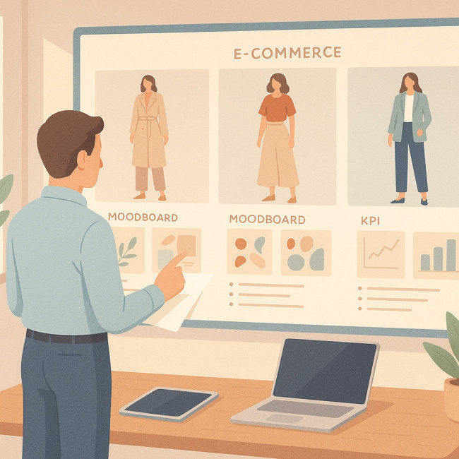Responsable e-commerce examinant des portfolios de stylistes