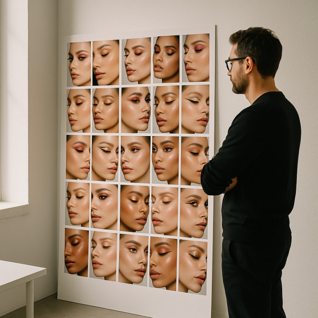 Directeur artistique évaluant des visuels maquillage
