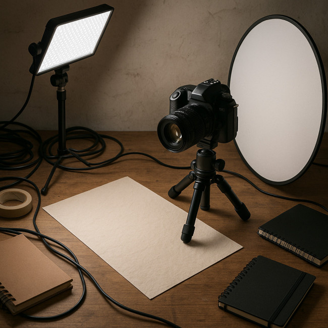 setup photo lumière rasante pour texture papier