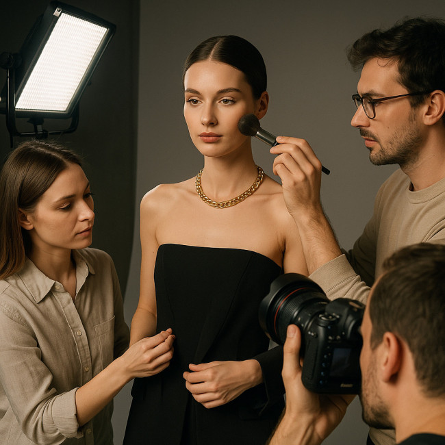 équipe shooting bijoux porté en action