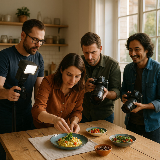 équipe de photographes rennais lors d'un shooting culinaire partagé