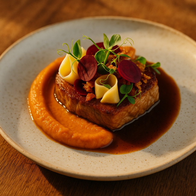 Assiette gastronomique bordelaise mise en scène