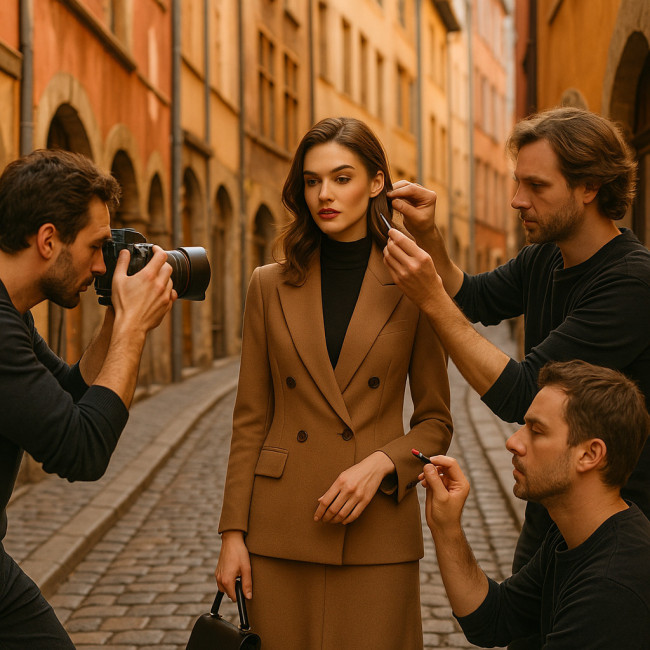 Shooting mode à Lyon avec photographe, maquilleur et coiffeur