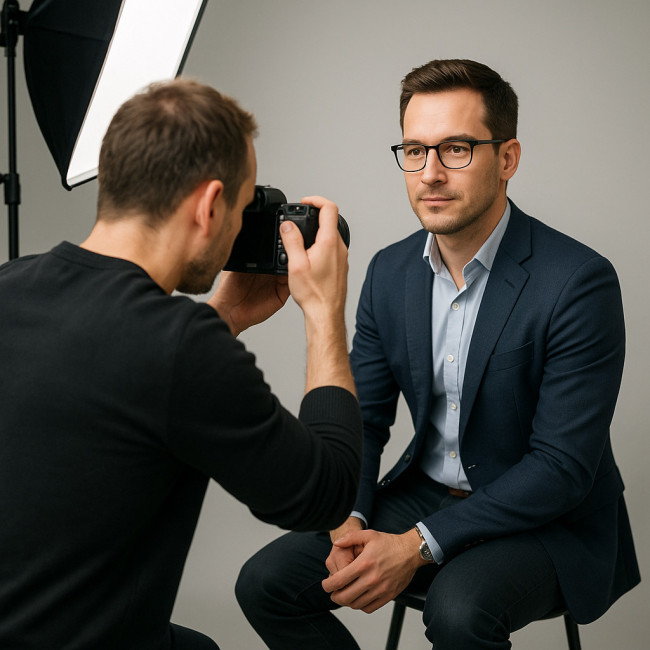 photographe réalisant un portrait minute