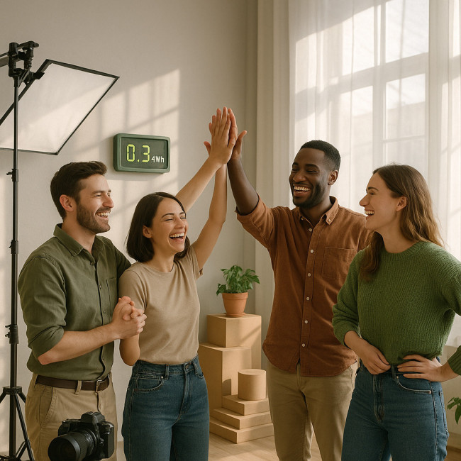 Fin de shooting produit low-impact avec décors recyclables