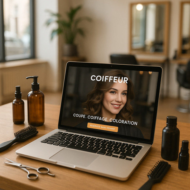 site web de coiffeur à Lyon affiché sur ordinateur