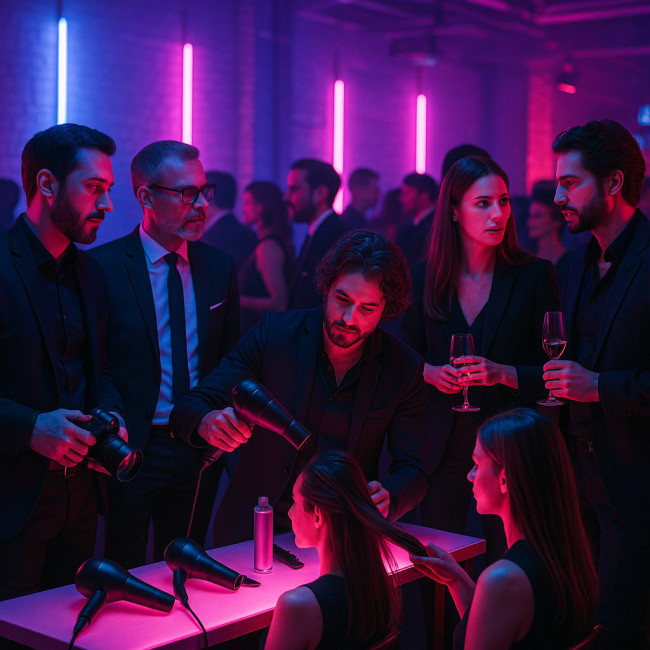 professionnels échangeant lors d'une soirée coiffure