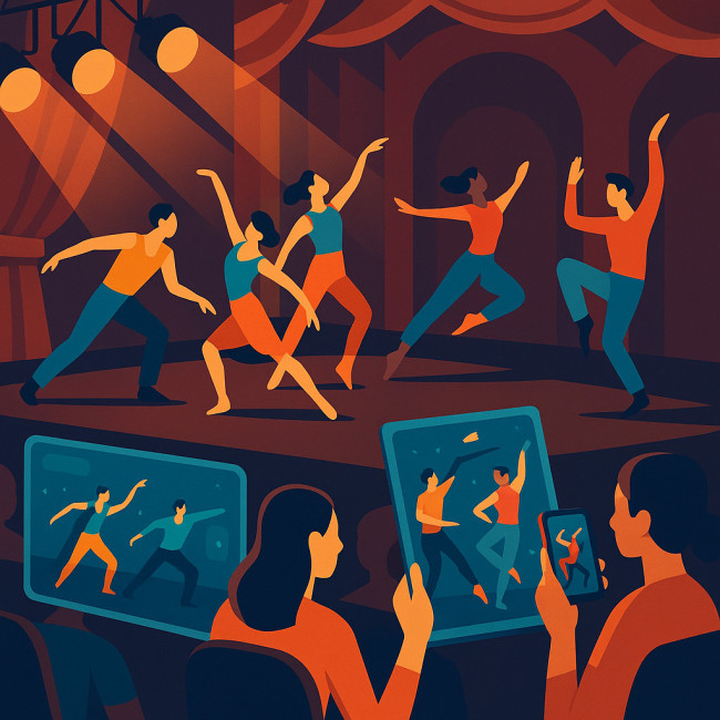 Illustration d'un spectacle de danse hybride présenté simultanément en salle et en streaming